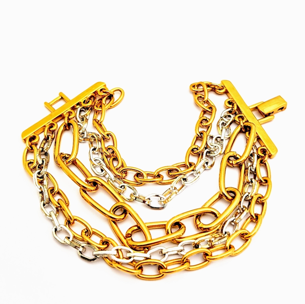 1980s Style Napier Five Strand Silver And Gold Chunky Chain Ladies Bracelet